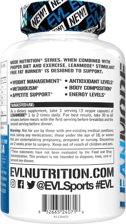 EVL Weight Loss Support Pills - Premium Multipurpose Appetite Metabolism and Fat Loss Support for Men and Women - Leanmode with Green Coffee Bean Extract CLA and Garcinia Cambogia - 50 Servings