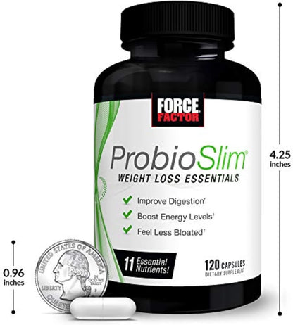 Probioslim Weight Loss Essentials Complete Daily Digestive Health and Weight Loss Probiotic Supplement for Women and Men with Electrolytes and Green Tea Extract, 120 Capsules
