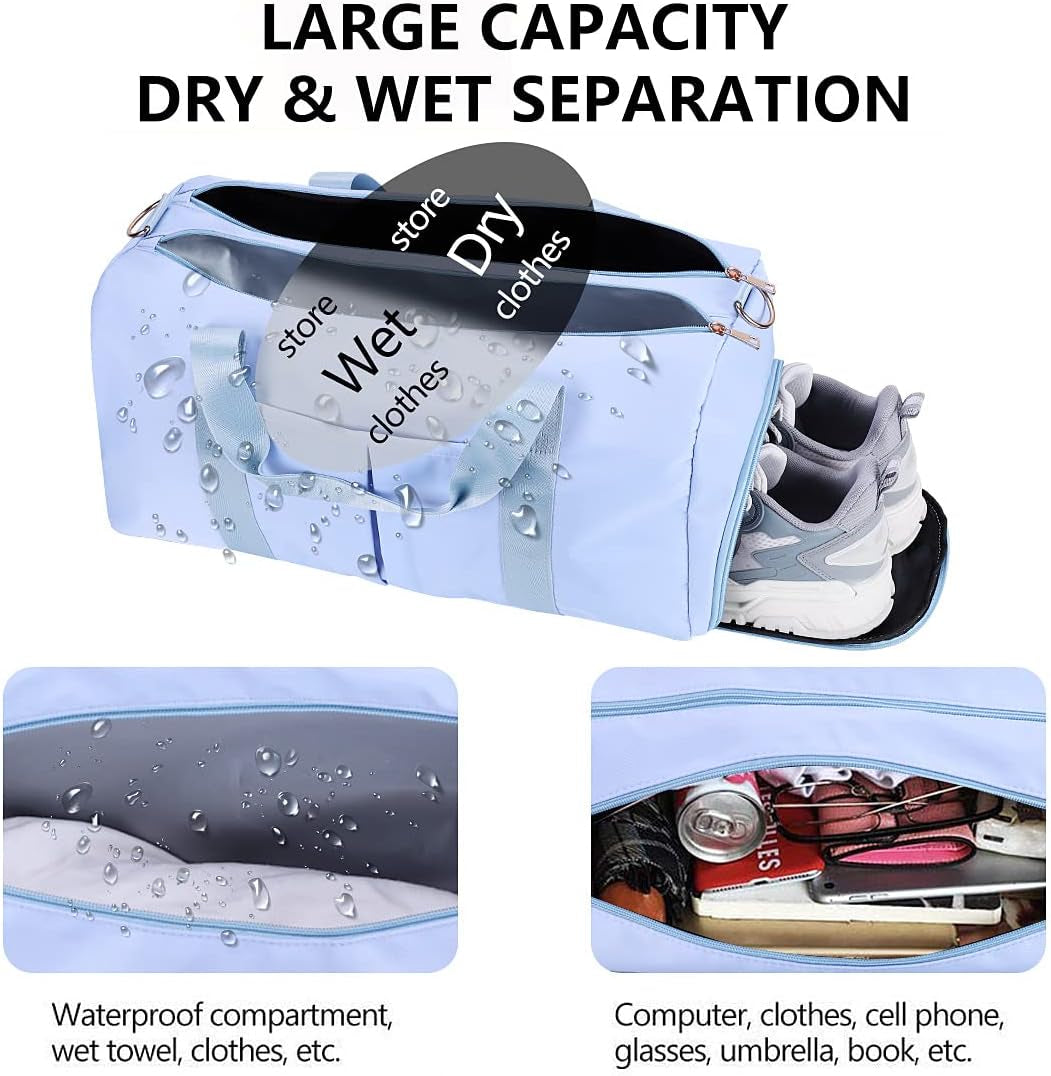 Gym Duffle Bag Dry Wet Separated Gym Bag Sport Duffle Bag Training Handbag Yoga Bag with Extra Drawstring Backpack for Man and Women (Blue-Upgrade) Large