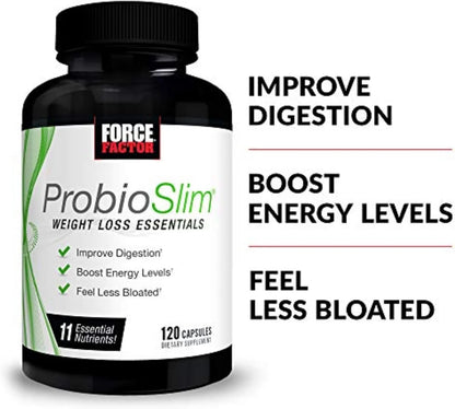 Probioslim Weight Loss Essentials Complete Daily Digestive Health and Weight Loss Probiotic Supplement for Women and Men with Electrolytes and Green Tea Extract, 120 Capsules