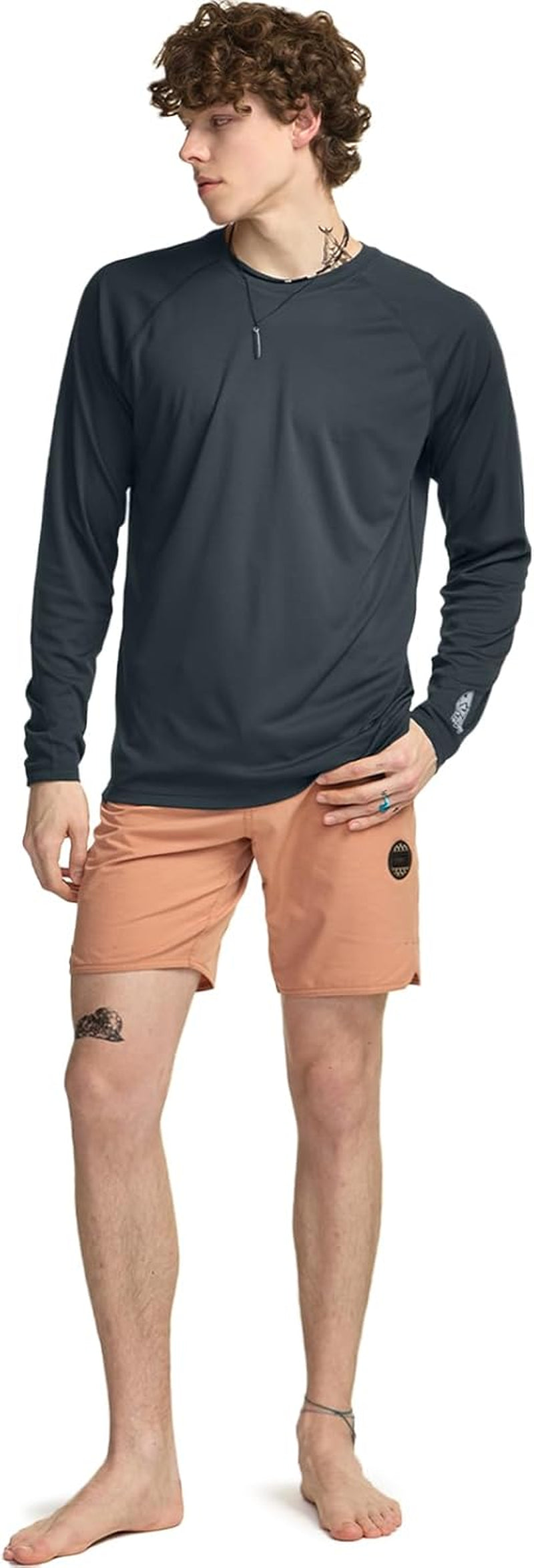 Men'S Rashguard Swim Shirts, UPF 50+ Cool Running Workout Loose-Fit Long Sleeve