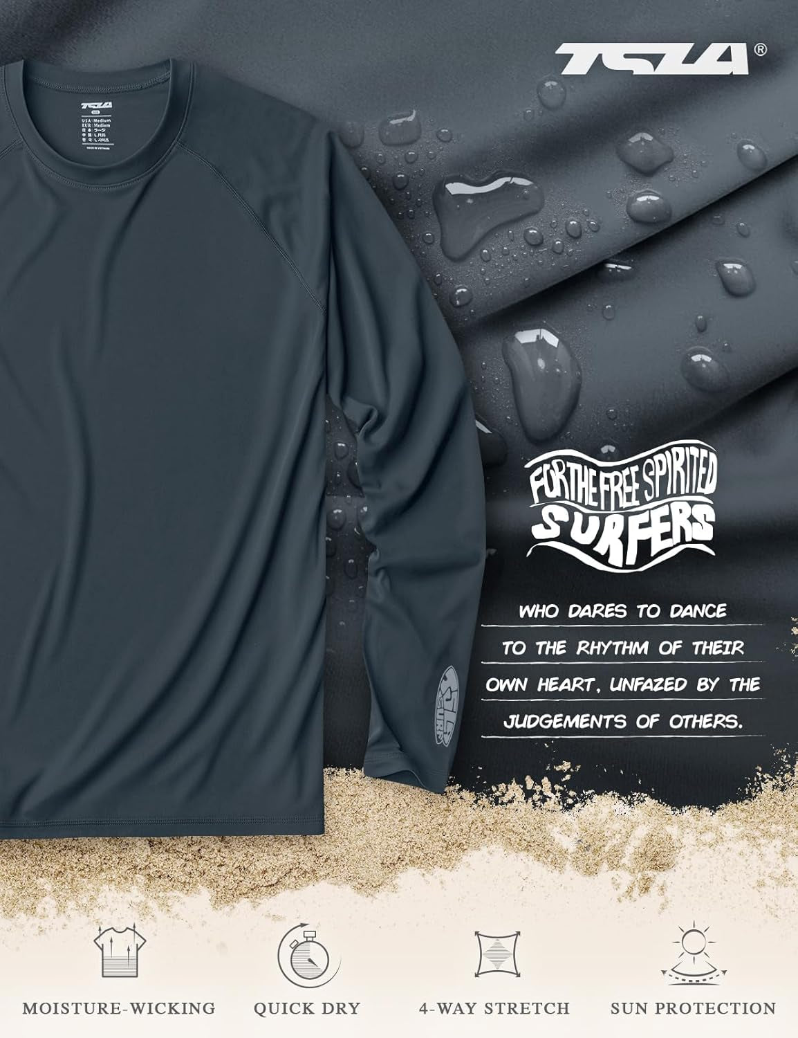 Men'S Rashguard Swim Shirts, UPF 50+ Cool Running Workout Loose-Fit Long Sleeve