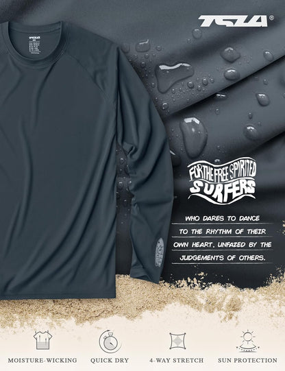 Men'S Rashguard Swim Shirts, UPF 50+ Cool Running Workout Loose-Fit Long Sleeve