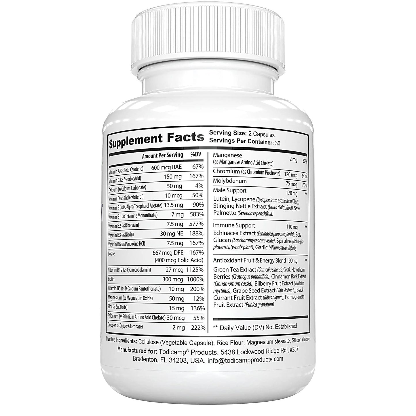 Men'S Multivitamin & Mineral Complex with Plant Based Extracts Multivitamin for Men Improves Overall Health Antioxidant & Natural Body Support 60 Capsules 30 Day Supply